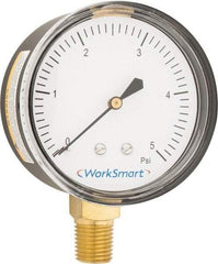 Value Collection - 2-1/2" Dial, 1/4 Thread, 0-5 Scale Range, Pressure Gauge - Lower Connection Mount, Accurate to 1.5% of Scale - Americas Tooling