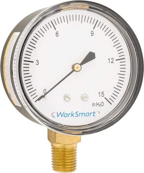 Value Collection - 2-1/2" Dial, 1/4 Thread, 0-15 Scale Range, Pressure Gauge - Lower Connection Mount, Accurate to 1.5% of Scale - Americas Tooling