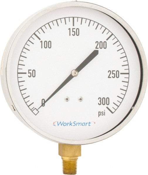 Value Collection - 4-1/2" Dial, 1/4 Thread, 0-300 Scale Range, Pressure Gauge - Lower Connection Mount, Accurate to 0.01% of Scale - Americas Tooling