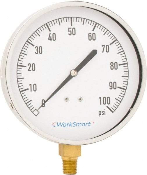 Value Collection - 4-1/2" Dial, 1/4 Thread, 0-100 Scale Range, Pressure Gauge - Lower Connection Mount, Accurate to 0.01% of Scale - Americas Tooling