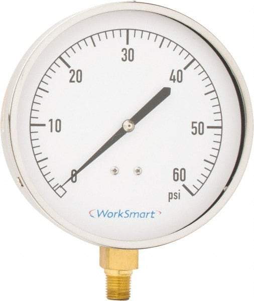 Value Collection - 4-1/2" Dial, 1/4 Thread, 0-60 Scale Range, Pressure Gauge - Lower Connection Mount, Accurate to 0.01% of Scale - Americas Tooling