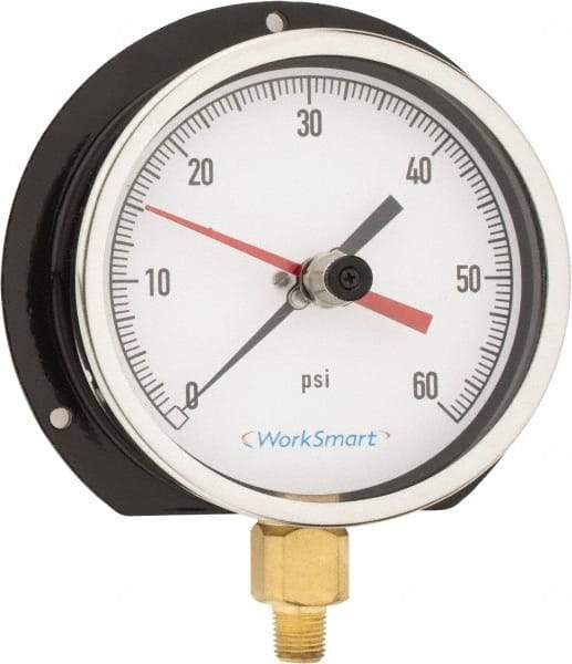 Value Collection - 4-1/2" Dial, 1/4 Thread, 0-60 Scale Range, Pressure Gauge - Lower Connection Mount, Accurate to 0.5% of Scale - Americas Tooling