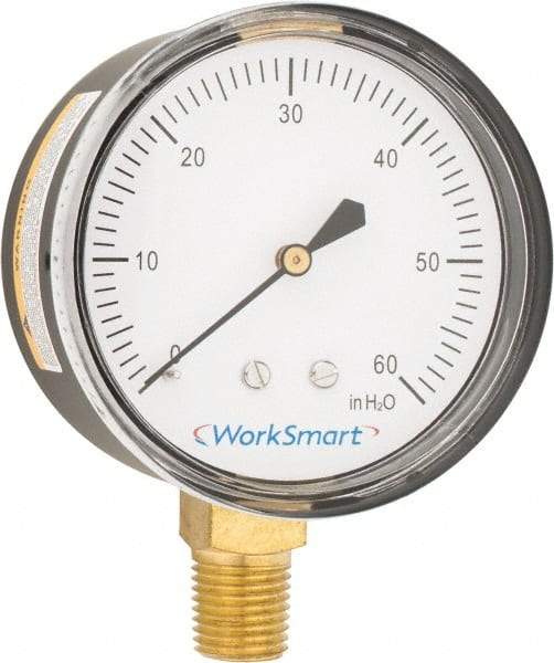 Value Collection - 2-1/2" Dial, 1/4 Thread, 0-60 Scale Range, Pressure Gauge - Lower Connection Mount, Accurate to 1.5% of Scale - Americas Tooling