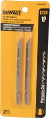 DeWALT - 4" Long, 10 Teeth per Inch, High Carbon Steel Jig Saw Blade - Toothed Edge, 1/4" Wide x 0.06" Thick, T-Shank - Americas Tooling