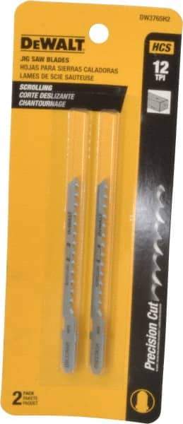 DeWALT - 3" Long, 12 Teeth per Inch, High Carbon Steel Jig Saw Blade - Toothed Edge, 1/4" Wide x 0.06" Thick, T-Shank - Americas Tooling