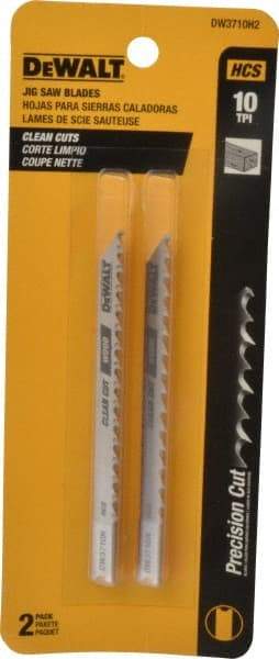 DeWALT - 4" Long, 10 Teeth per Inch, High Carbon Steel Jig Saw Blade - Toothed Edge, 1/4" Wide x 0.06" Thick, U-Shank - Americas Tooling