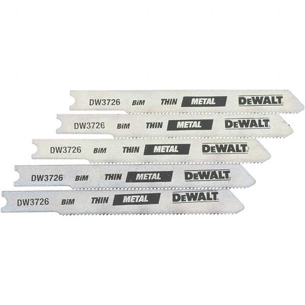 DeWALT - 3" Long, 24 Teeth per Inch, High Carbon Steel Jig Saw Blade - Toothed Edge, 0.3" Wide x 0.0313" Thick, U-Shank - Americas Tooling