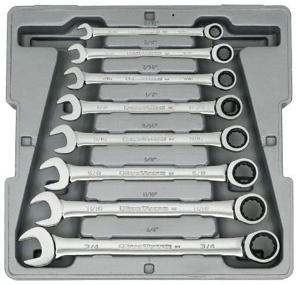 GearWrench - 8 Piece, 5/16" to 3/4", Combination Wrench Set - Inch Measurement Standard, Chrome Finish, Comes in Tray - Americas Tooling