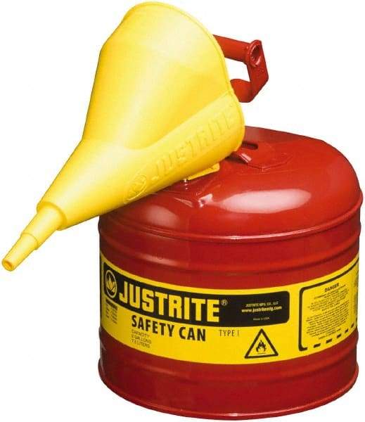 Justrite - 2 Gal Brass Type I Safety Can - 9-1/2" High, Red - Americas Tooling