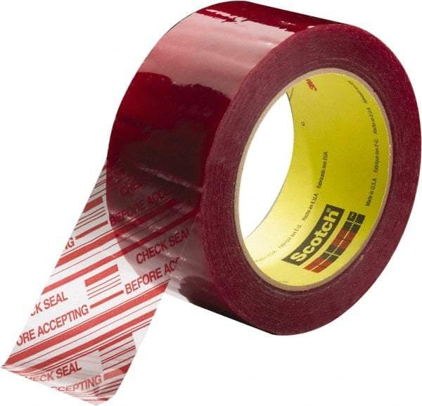 3M - 2" x 110 Yd Clear & Red Rubber Adhesive Sealing Tape - Polypropylene Film Backing, 1.9 mil Thick, 44 Lb Tensile Strength, Series 3779 - Americas Tooling