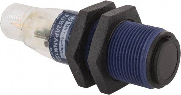 Telemecanique Sensors - 4 Pin M12 Connector, 15m Nominal Distance, Shock and Vibration Resistant, Through Beam Photoelectric Sensor - 12 to 24 VDC, 500 Hz, PBT, 2.36 Inch Long x 0.71 Inch Wide - Americas Tooling