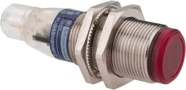 Telemecanique Sensors - 4 Pin M12 Connector, 2m Nominal Distance, Shock and Vibration Resistant, Polarized Retroreflective Photoelectric Sensor - 12 to 24 VDC, 500 Hz, Nickel Plated Brass, 2.44 Inch Long x 0.71 Inch Wide - Americas Tooling