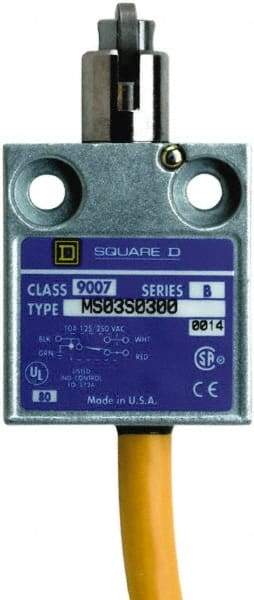 Square D - SPDT, NC/NO, 240 VAC, 4 Pin M12 Male Terminal, Roller Plunger Actuator, General Purpose Limit Switch - 1, 2, 4, 6, 6P NEMA Rating, IP67 IPR Rating, 80 Ounce Operating Force - Americas Tooling