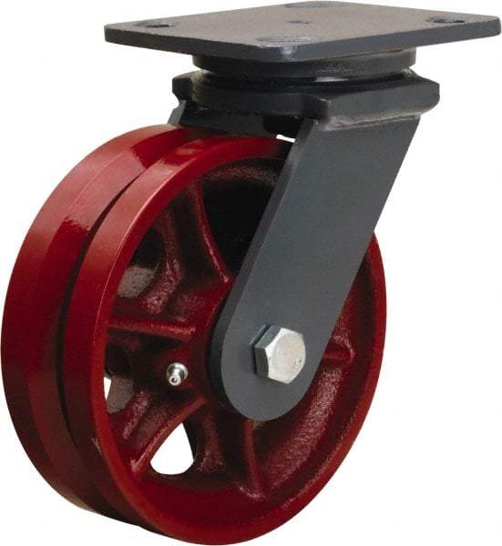 Hamilton - 6" Diam x 2" Wide, Iron Swivel Caster - 1,000 Lb Capacity, Top Plate Mount, 4" x 5" Plate, Straight Roller Bearing - Americas Tooling