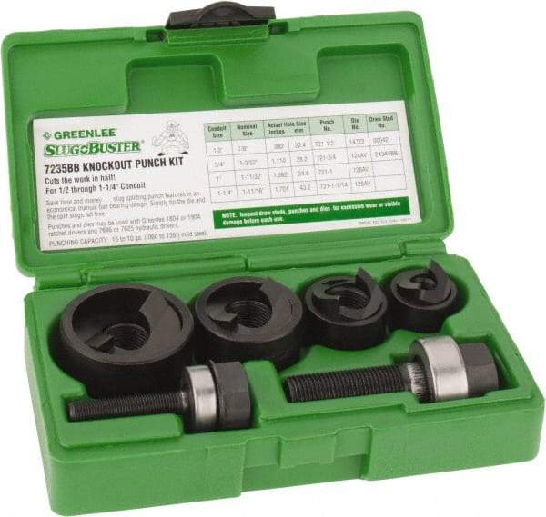 Greenlee - 11 Piece, 1" Punch Hole Diam, Manual Knockout Set - Round Punch, 10 Gage Mild Steel - Americas Tooling