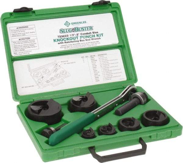 Greenlee - 16 Piece, 2" Punch Hole Diam, Manual Knockout Set - Round Punch, 10 Gage Mild Steel - Americas Tooling