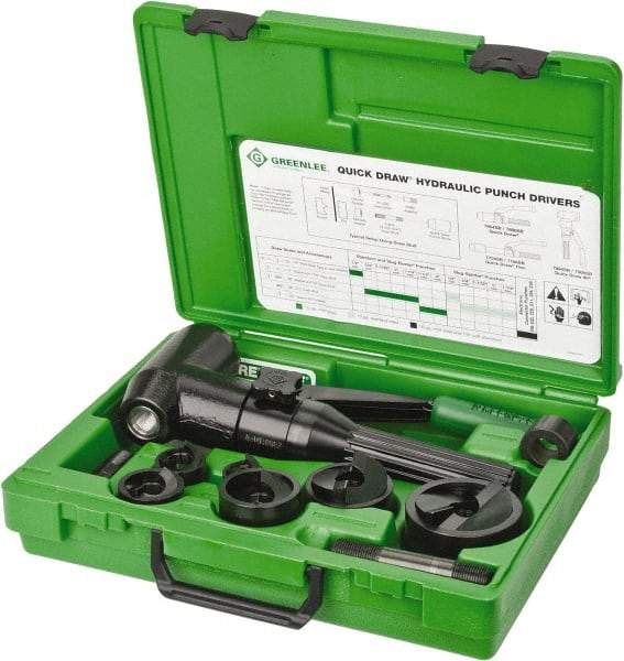 Greenlee - 9 Piece, 2" Punch Hole Diam, Hydraulic Punch Driver Kit - Round Punch, 10 Gage Mild Steel - Americas Tooling