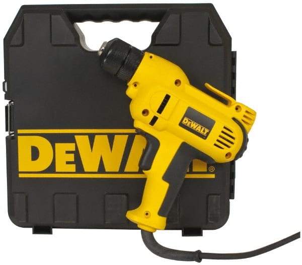 DeWALT - 3/8" Keyless Chuck, 2,500 RPM, Pistol Grip Handle Electric Drill - 8 Amps, Reversible, Includes Kit Box - Americas Tooling