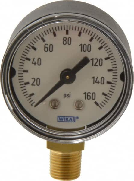 Wika - 1-1/2" Dial, 1/8 Thread, 0-160 Scale Range, Pressure Gauge - Lower Connection Mount, Accurate to 3-2-3% of Scale - Americas Tooling