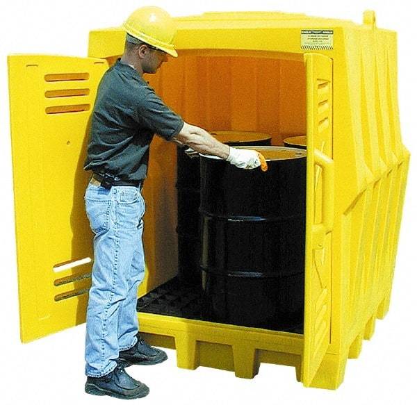 Eagle - 4 Drum, 66 Gal Sump Capacity, Storage Hut - 57-1/2" Long x 57-1/2" Wide x 72" High, Vertical Storage, Polyethylene - Americas Tooling