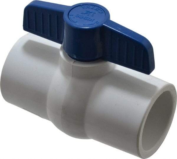NIBCO - 1-1/4" Pipe, Standard Port, PVC Miniature Ball Valve - 1 Piece, Inline - One Way Flow, Solvent x Solvent Ends, Tee Handle, 150 WOG - Americas Tooling