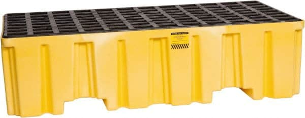 Eagle - 66 Gal Sump, 4,000 Lb Capacity, 2 Drum, Polyethylene Spill Deck or Pallet - 51" Long x 26-1/4" Wide x 13-3/4" High, Yellow, Liftable Fork, Vertical, 2 x 2 Drum Configuration - Americas Tooling