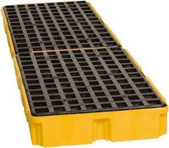 Eagle - 61 Gal Sump, 8,000 Lb Capacity, 4 Drum, Polyethylene Spill Deck or Pallet - 103-1/2" Long x 26-1/2" Wide x 6-1/2" High, Yellow, Drain Included, Low Profile, Vertical, Inline Drum Configuration - Americas Tooling