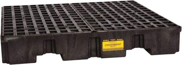 Eagle - 66 Gal Sump, 8,000 Lb Capacity, 4 Drum, Polyethylene Spill Deck or Pallet - 51-1/2" Long x 51-1/2" Wide x 8" High, Black, Liftable Fork, Vertical, 2 x 2 Drum Configuration - Americas Tooling