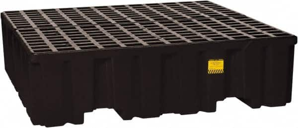 Eagle - 132 Gal Sump, 8,000 Lb Capacity, 4 Drum, Polyethylene Spill Deck or Pallet - 52-1/2" Long x 51-1/2" Wide x 13-3/4" High, Black, Liftable Fork, Vertical, 2 x 2 Drum Configuration - Americas Tooling