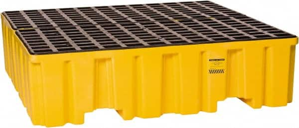 Eagle - 132 Gal Sump, 8,000 Lb Capacity, 4 Drum, Polyethylene Spill Deck or Pallet - 52-1/2" Long x 51-1/2" Wide x 13-3/4" High, Yellow, Liftable Fork, Vertical, 2 x 2 Drum Configuration - Americas Tooling