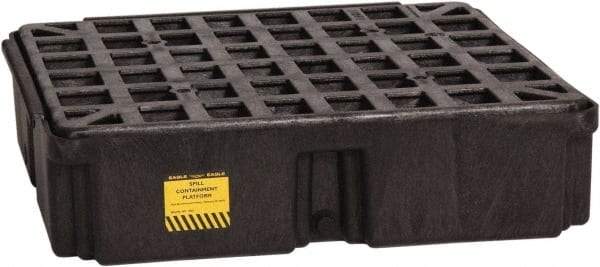 Eagle - 12 Gal Sump, 2,000 Lb Capacity, 1 Drum, Polyethylene Spill Deck or Pallet - 26-1/4" Long x 26" Wide x 6-1/2" High, Black, Drain Included, Low Profile, Vertical, Inline Drum Configuration - Americas Tooling