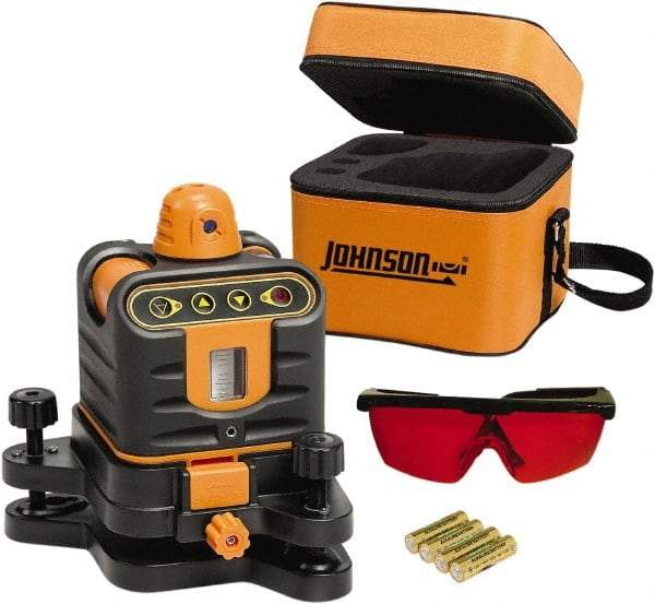 Johnson Level & Tool - 800' (Exterior) Measuring Range, 1/4" at 100' Accuracy, Manual-Leveling Rotary Laser - 150 to 300 RPM, 2 Beams, AA Battery Included - Americas Tooling