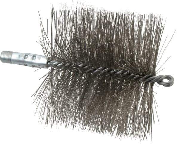 Schaefer Brush - 4-1/2" Brush Length, 5" Diam, Double Stem, Double Spiral Tube Brush - 7-1/4" Long, Stainless Steel, 1/4" NPSM Male Connection - Americas Tooling