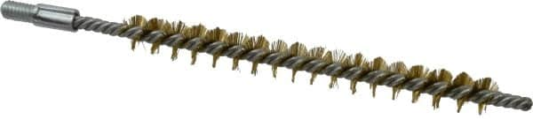 Schaefer Brush - 3" Brush Length, 5/16" Diam, Double Stem, Single Spiral Tube Brush - 4-1/2" Long, Brass, 8-32 Male Connection - Americas Tooling