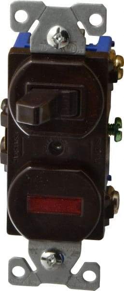 Cooper Wiring Devices - 1 Pole, 120 VAC, 15 Amp, Flush Mounted, Combination Switch with Pilot Light - NonNEMA Configuration, 1 Switch, Back Side Wiring, cULus Listed, RoHS Compliant Standard - Americas Tooling