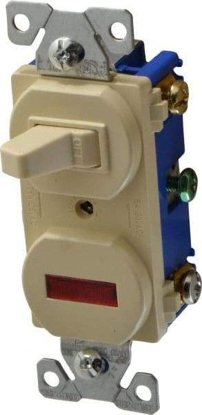 Cooper Wiring Devices - 2 Pole, 120 VAC, 15 Amp, Flush Mounted, Combination Switch with Pilot Light - 7-50 Configuration, 1 Switch, Back Side Wiring, cULus Listed, RoHS Compliant Standard - Americas Tooling