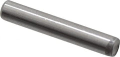 Made in USA - 1/8" Diam x 3/4" Pin Length Grade 8 Alloy Steel Standard Dowel Pin - Bright Finish, C 47-58 & C 60 (Surface) Hardness, 1,840 Lb (Single Shear), 3,680 Lb (Double Shear) Breaking Strength, 1 Beveled & 1 Rounded End - Americas Tooling