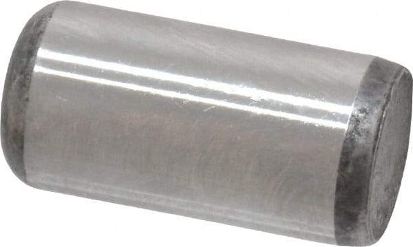 Made in USA - 3/8" Diam x 3/4" Pin Length Grade 8 Alloy Steel Standard Dowel Pin - Bright Finish, C 47-58 & C 60 (Surface) Hardness, 16,550 Lb (Single Shear), 33,100 Lb (Double Shear) Breaking Strength, 1 Beveled & 1 Rounded End - Americas Tooling