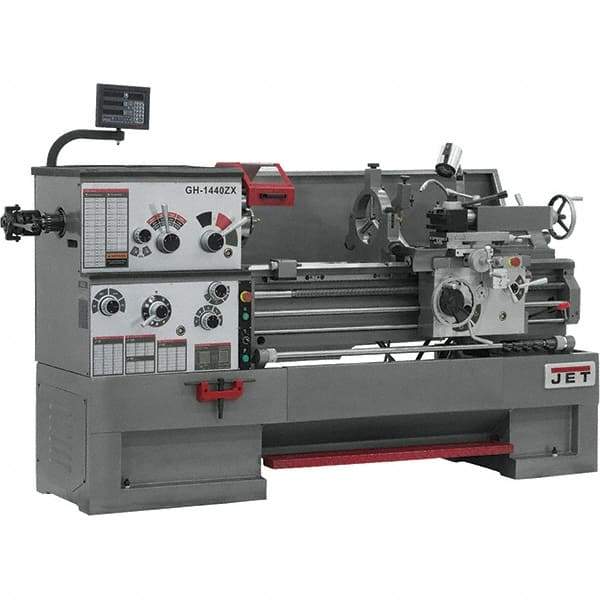 Jet - 14" Swing, 40" Between Centers, 230 Volt, Triple Phase Engine Lathe - 7MT Taper, 7-1/2 hp, 42 to 1,800 RPM, 3-1/8" Bore Diam, 40" Deep x 47" High x 97-1/2" Long - Americas Tooling