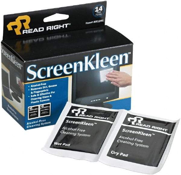 READ RIGHT - Pre-Moistened Screen Cleaning Wipes - Box, 5" x 5" Sheet Size, White - Americas Tooling