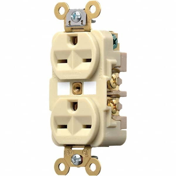 Hubbell Wiring Device-Kellems - 250 VAC 15A NEMA 6-15R Industrial Grade Ivory Straight Blade Duplex Receptacle - Americas Tooling