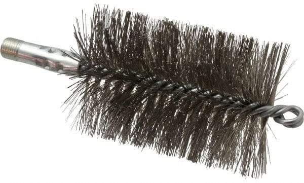 Schaefer Brush - 4-1/2" Brush Length, 3" Diam, Double Stem, Double Spiral Tube Brush - 7-1/4" Long, Stainless Steel, 1/4" NPSM Male Connection - Americas Tooling