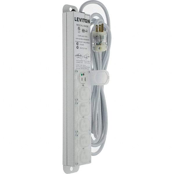 Leviton - 6 Outlets, 125 VAC15 Amps, 15' Cord, Surge Power Outlet Strip - Wall/Surface Mount, 5-20 NEMA Configuration, 1-1/4' Strip, UL 60601-1 - Americas Tooling