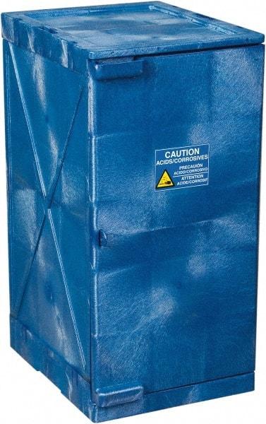 Eagle - 1 Door, 2 Shelf, Blue HDPE Stackable Safety Cabinet for Corrosive Chemicals - 36" High x 18" Wide x 22" Deep, Manual Closing Door, Hole for Lock, 12 Gal Capacity - Americas Tooling