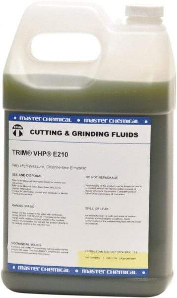 Master Fluid Solutions - Trim VHP E210, 1 Gal Bottle Emulsion Fluid - Water Soluble, For Cutting, Drilling, Sawing, Grinding - Americas Tooling