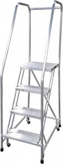 Cotterman - 70" 4 Step Rolling Warehouse Ladder - Rolling Safety Ladder, 350 Lb Capacity, 40" Platform Height, 22" Base Width x 36" Base Depth, Serrated - Americas Tooling