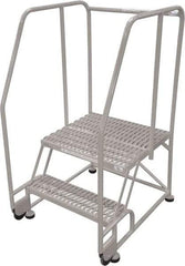 Cotterman - 50" 2 Step Rolling Warehouse Ladder - Tilt & Roll Safety Ladder, 450 Lb Capacity, 20" Platform Height, 34" Base Width x 28" Base Depth, Serrated Steel - Americas Tooling