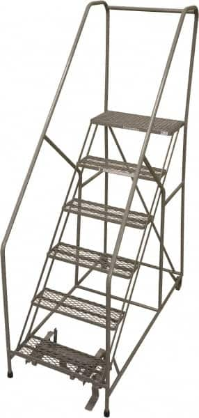 Cotterman - 90" 6 Step Rolling Warehouse Ladder - 50° Incline, 450 Lb Capacity, 60" Platform Height, 30" Base Width x 72" Base Depth, Perforated Tread - Americas Tooling