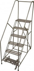 Cotterman - 90" 6 Step Rolling Warehouse Ladder - 50° Incline, 450 Lb Capacity, 60" Platform Height, 30" Base Width x 72" Base Depth, Perforated Tread - Americas Tooling