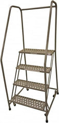 Cotterman - 70" 4 Step Rolling Warehouse Ladder - 50° Incline, 450 Lb Capacity, 40" Platform Height, 30" Base Width x 52" Base Depth, Perforated Tread - Americas Tooling